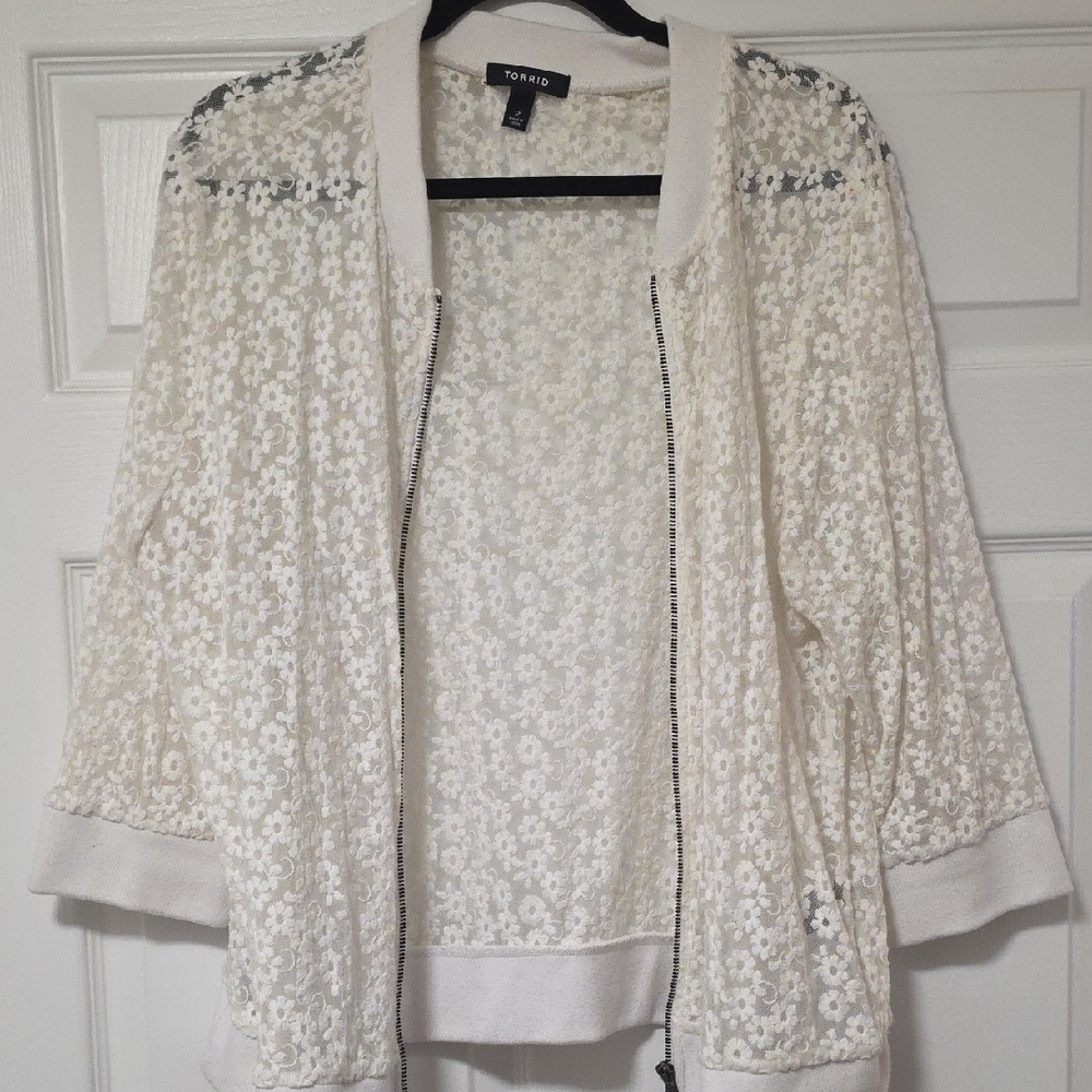 Torrid Cream Floral Lace Jacket
